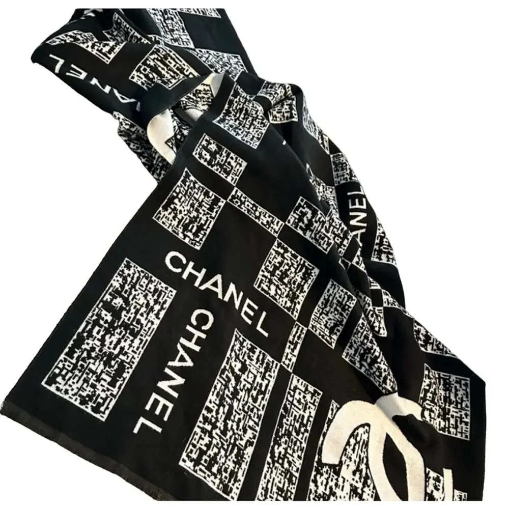 Copied - Cashmere & Silk reversible oversized Chanel logo scarf/wrap  A - Picture 2 of 4